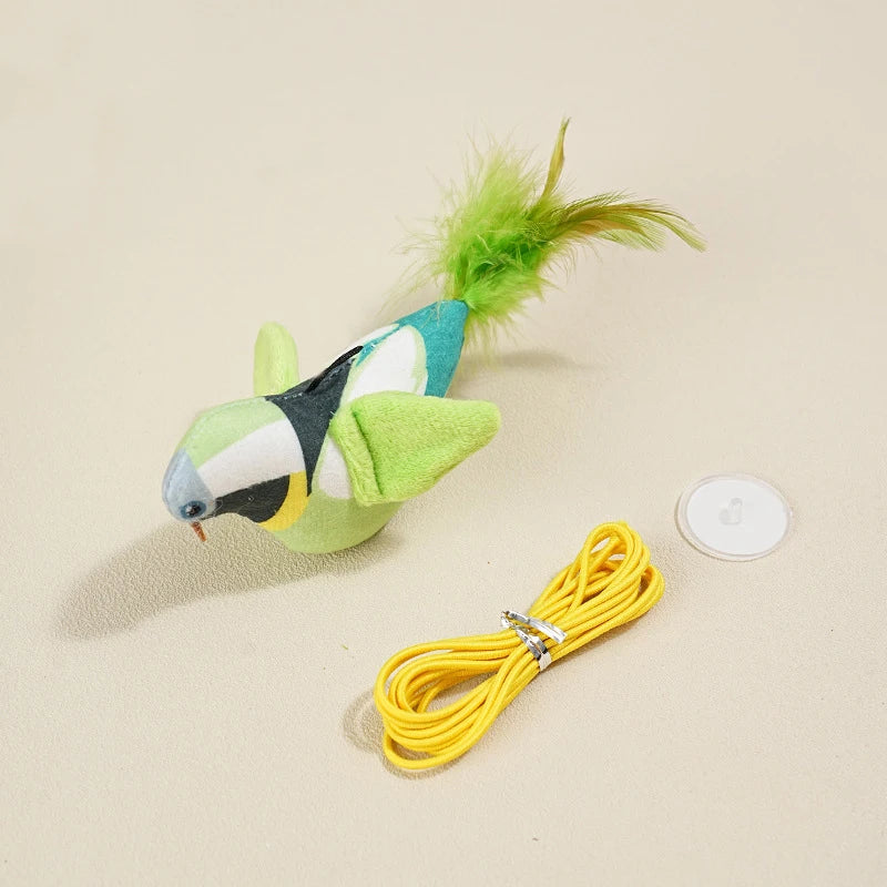 Simulation Bird Interactive Funny Cat Stick Toy Furry Feather Bird Sucker Cat Stick Toy Kitten Playing Pet Accessories