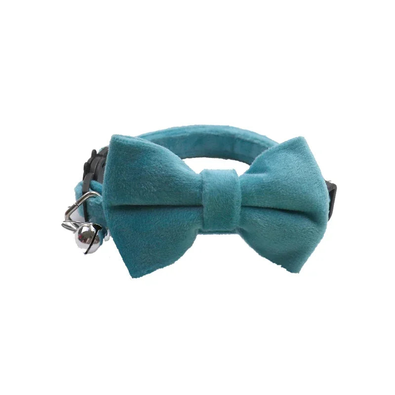 Velvet Cat Collar Solid Color Bowknot with Bell Adjustable Safety Buckle Cats Bow Tie Pets Accessories