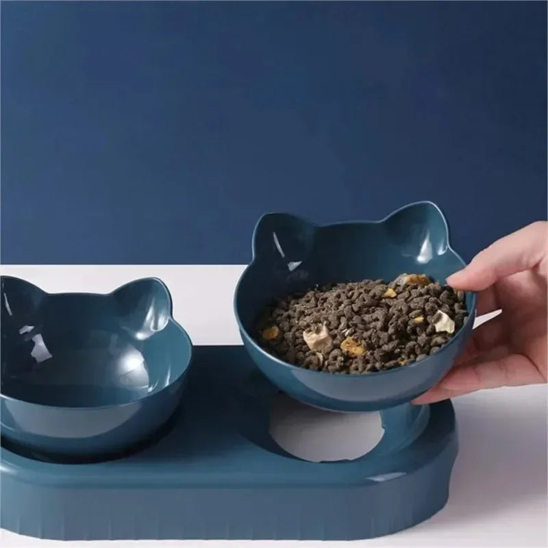 Pet Cat Bowl Automatic Feeder 3-in-1 Cat Food Bowl With Water Fountain Double Bowl Drinking Raised Stand Dish Bowls For Cats