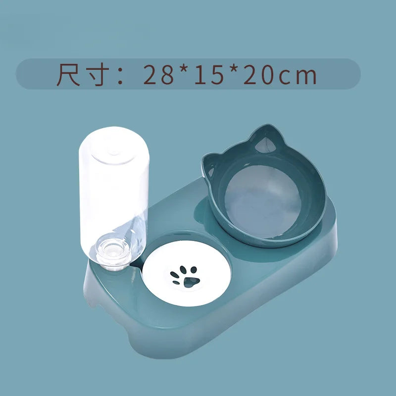 Pet Cat Bowl Automatic Feeder 3-in-1 Cat Food Bowl With Water Fountain Double Bowl Drinking Raised Stand Dish Bowls For Cats