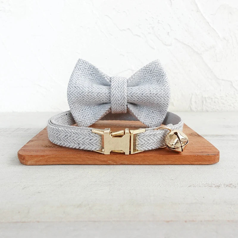 Cat Collar with Bell Bow Personalized Engraving Nameplate Kitten Collars Cat Necklace Customized