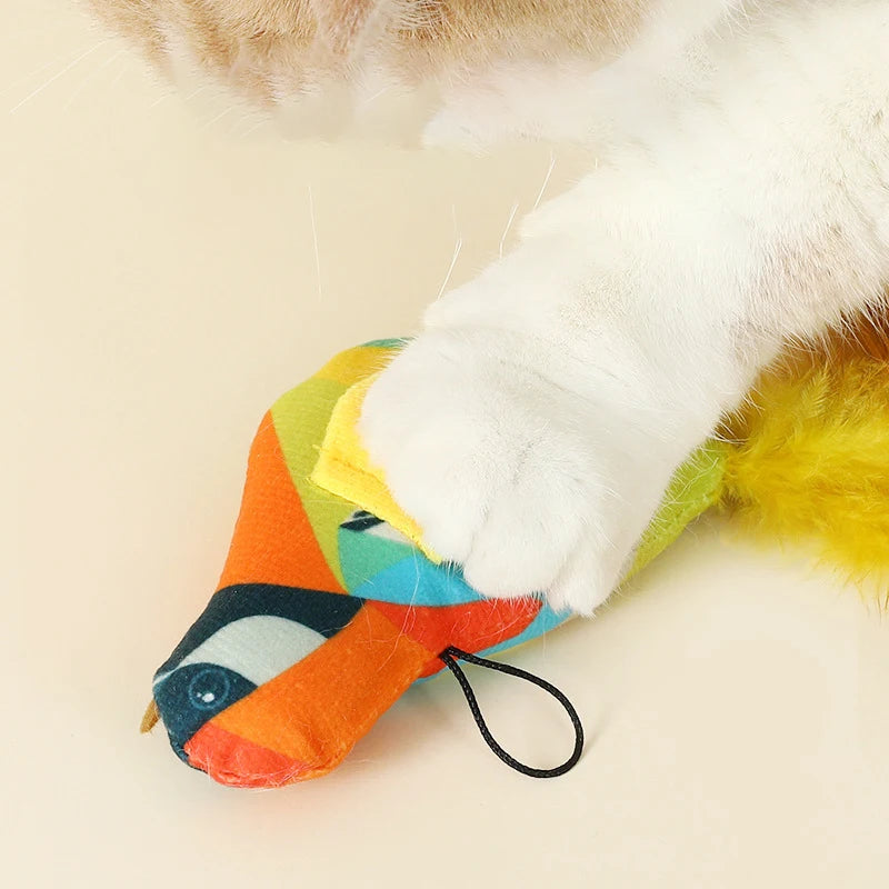 Simulation Bird Interactive Funny Cat Stick Toy Furry Feather Bird Sucker Cat Stick Toy Kitten Playing Pet Accessories