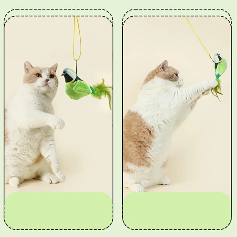 Simulation Bird Interactive Funny Cat Stick Toy Furry Feather Bird Sucker Cat Stick Toy Kitten Playing Pet Accessories