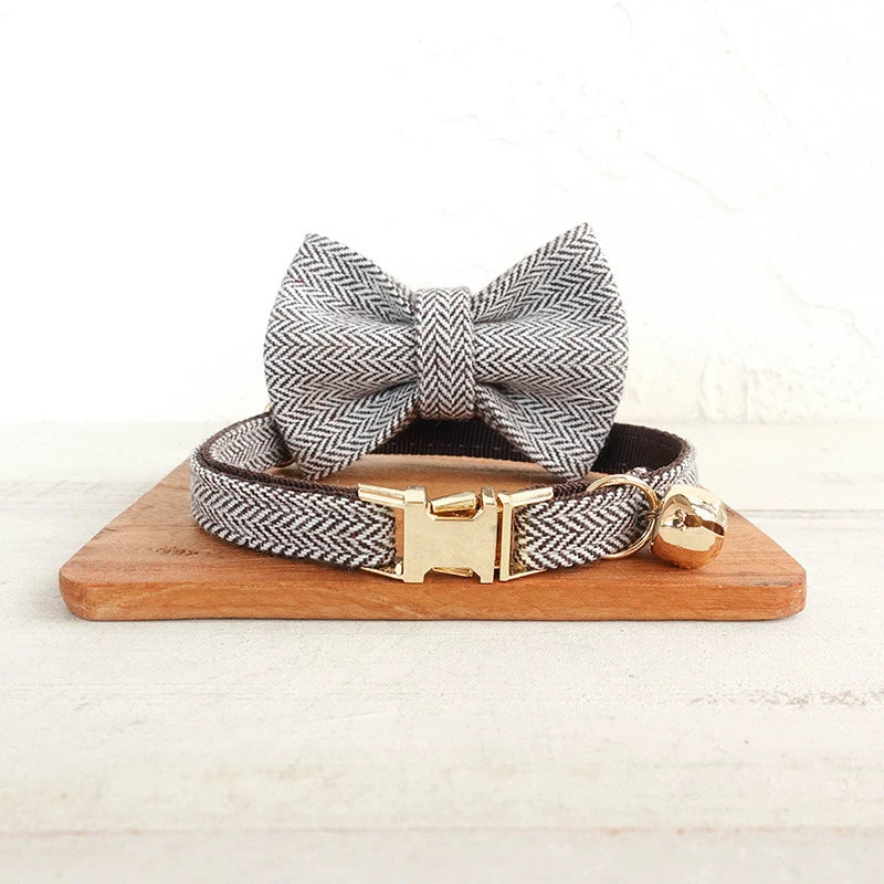 Cat Collar with Bell Bow Personalized Engraving Nameplate Kitten Collars Cat Necklace Customized