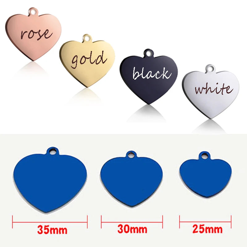 Custom ID Heart Tag Personalized Cat Collar Pendant Engraved Pet Name Necklace Chain Charm