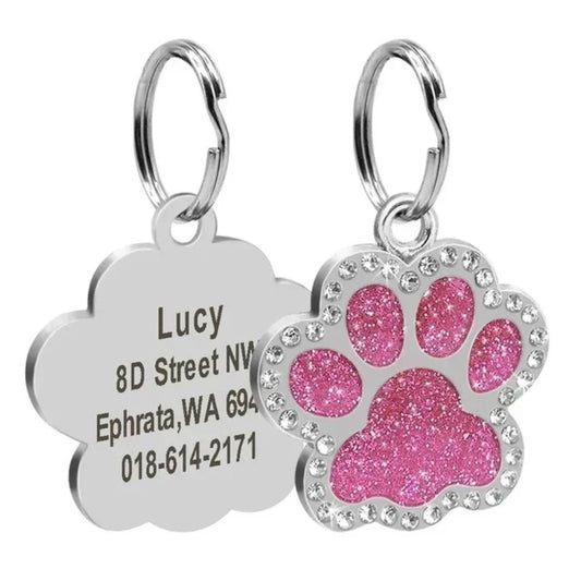 Personalized Dog Cat Tags Engraved Pet ID Name Collar Tag Pendant Pet Accessories Paw Glitter Pendant