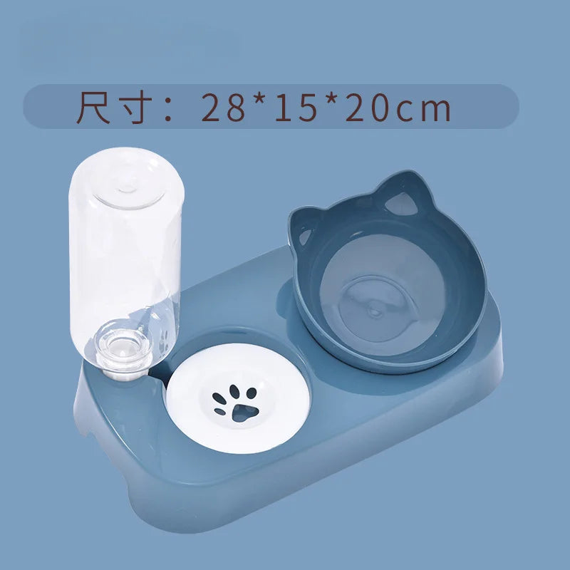 Pet Cat Bowl Automatic Feeder 3-in-1 Cat Food Bowl With Water Fountain Double Bowl Drinking Raised Stand Dish Bowls For Cats