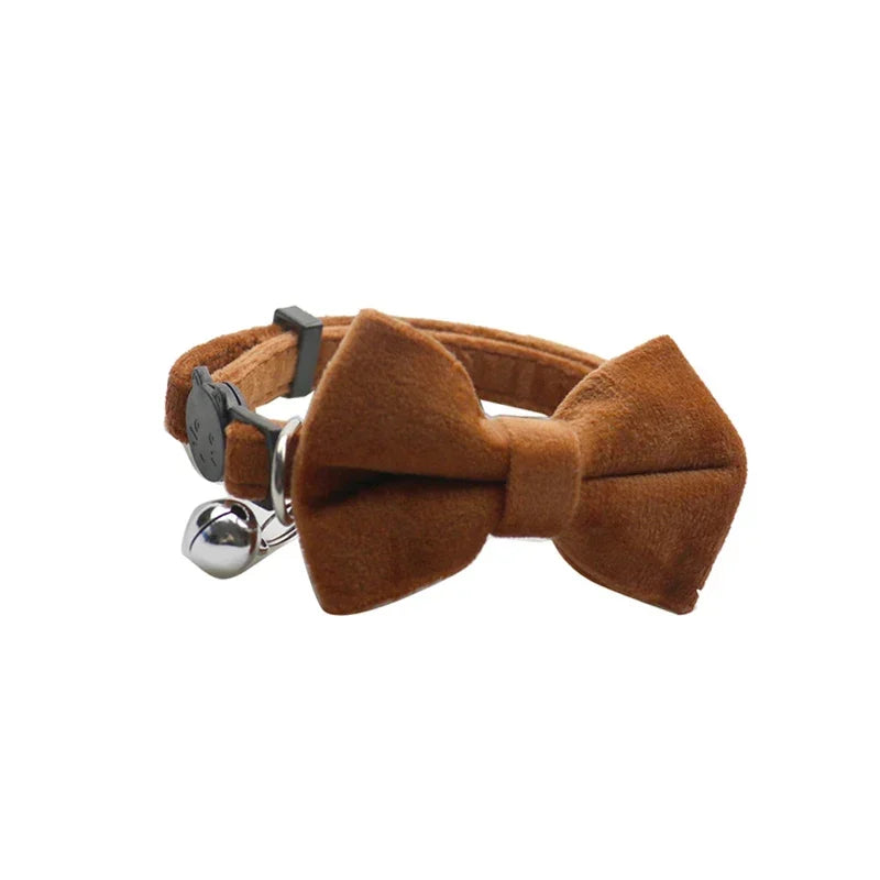 Velvet Cat Collar Solid Color Bowknot with Bell Adjustable Safety Buckle Cats Bow Tie Pets Accessories